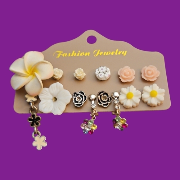 Vintage Rose Daisy Tropical Flower Earrings - Picture 1 of 5